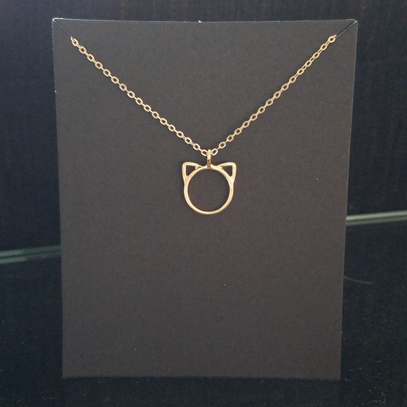 Gold cat necklace, cat jewelry, kitty necklace - Picture 3 of 4